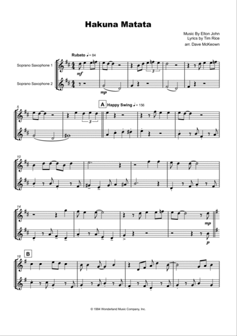 Hakuna Matata Woodwind Duet scores gallery preview page 2