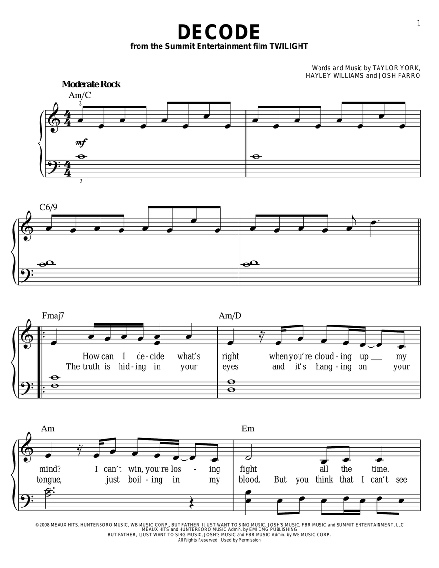 Decode Easy Piano scores gallery preview page 1