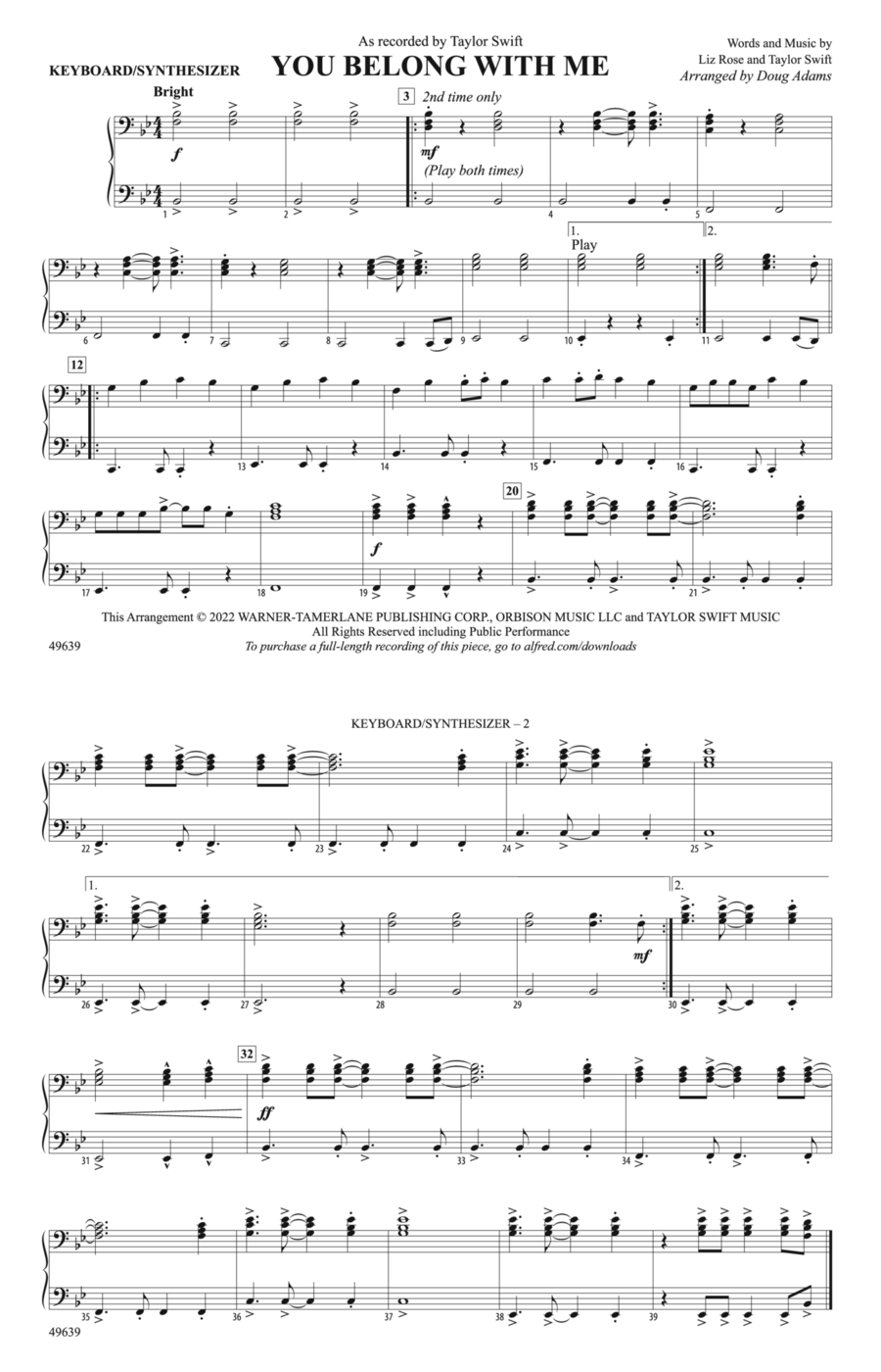 You Belong with Me: Piano Accompaniment Piano Accompaniment scores gallery preview page 1