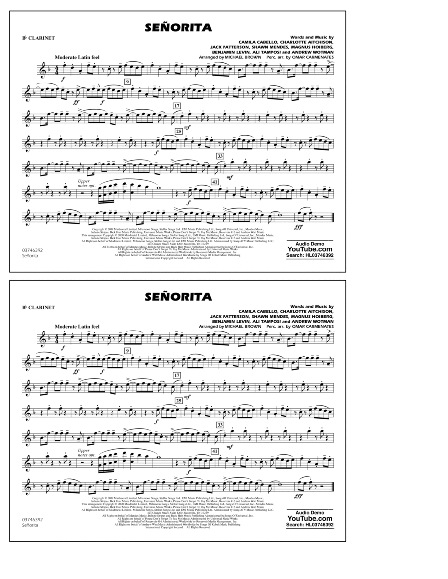Se&#241;orita (arr. Carmenates and Brown) - Bb Clarinet