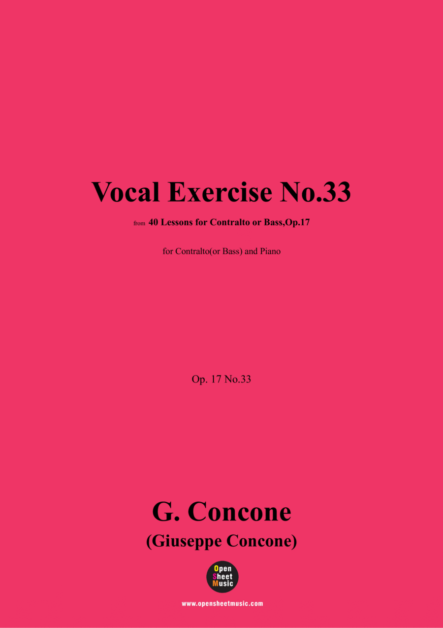 G. Concone-Vocal Exercise No.33,for Contralto(or Bass) and Piano Piano scores gallery preview page 1