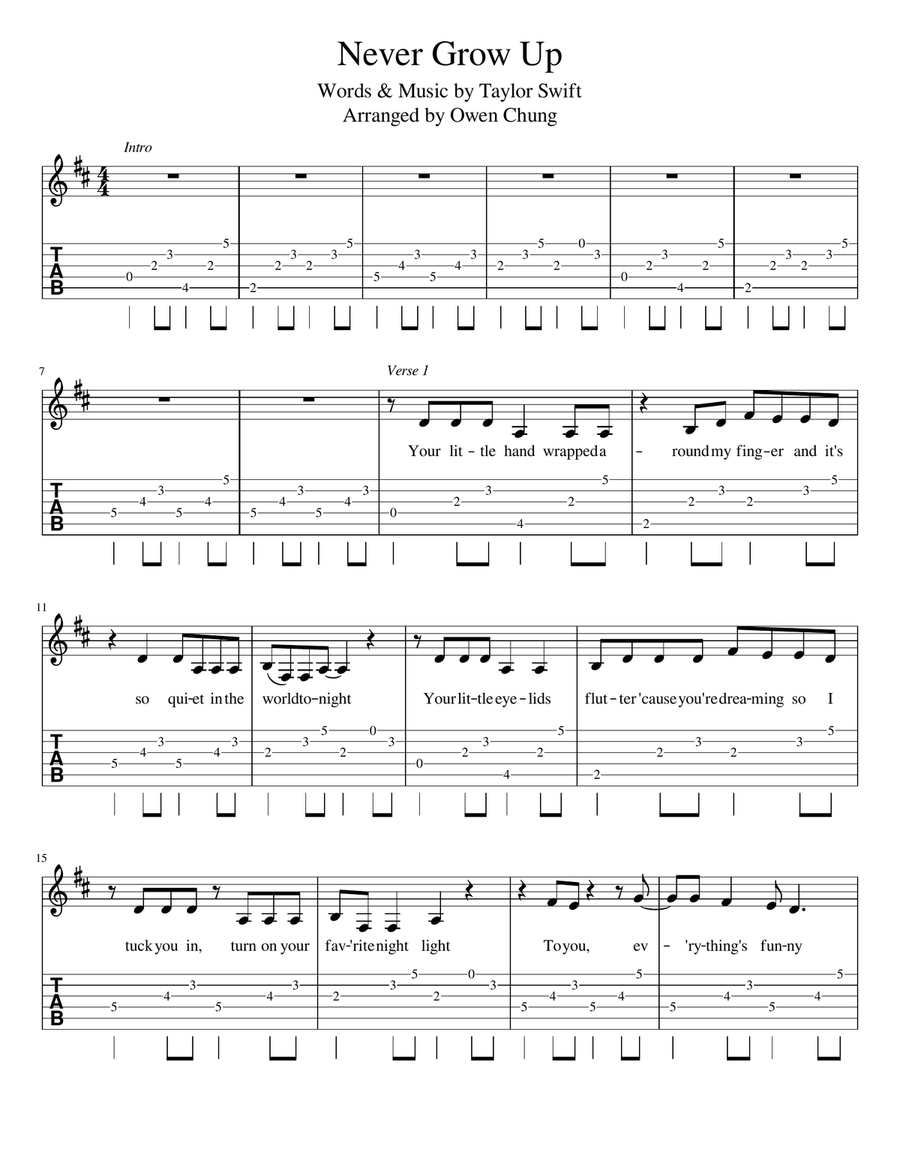 Never Grow Up Acoustic Guitar scores gallery preview page 1