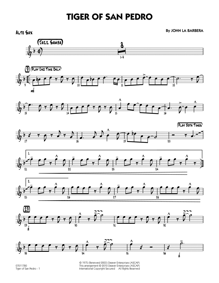 Tiger Of San Pedro - Alto Sax