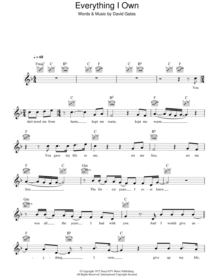 Everything I Own Piano scores gallery preview page 1
