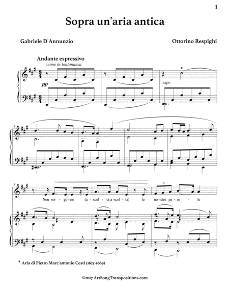 RESPIGHI: Sopra un'aria antica (transposed to F-sharp minor)