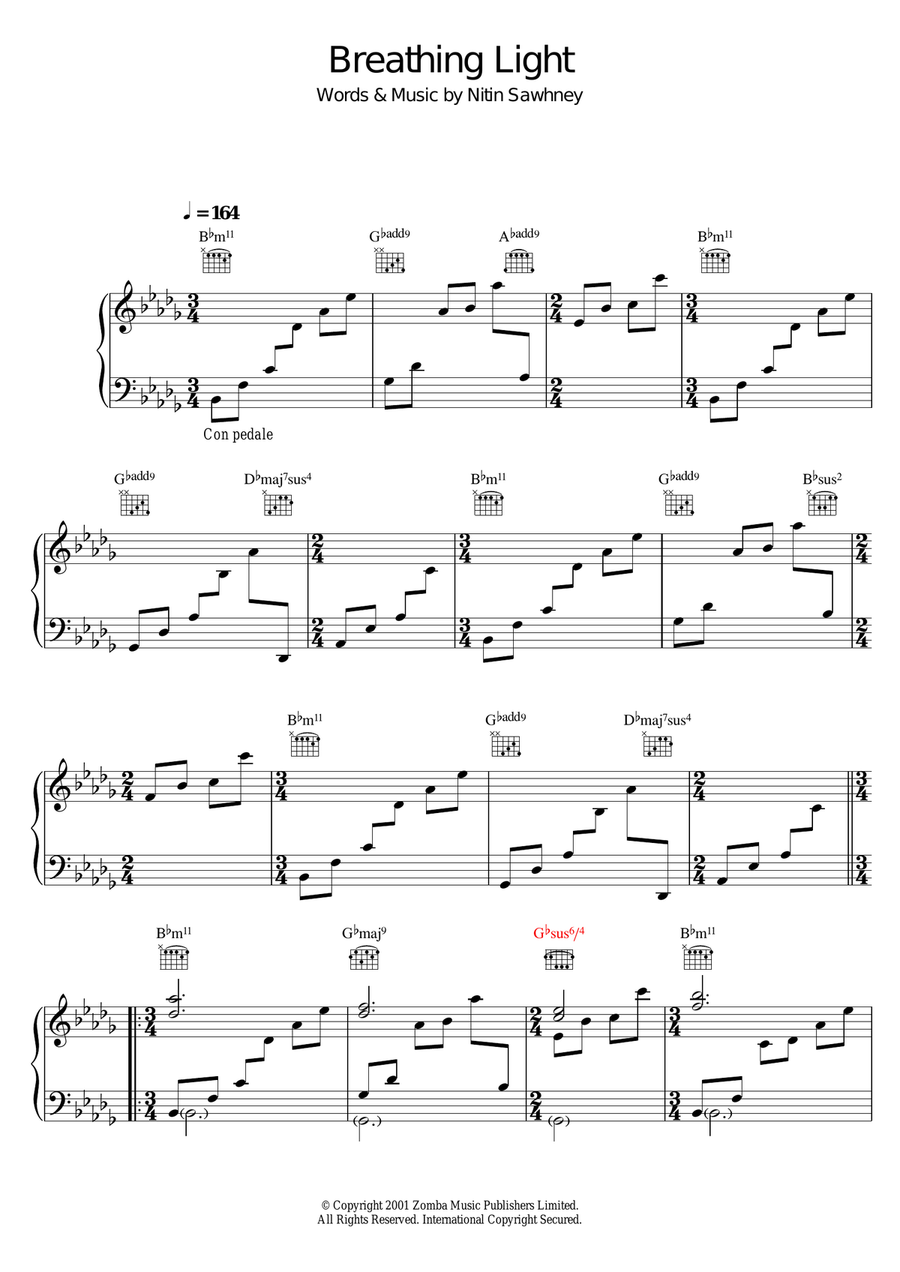 Breathing Light Piano Solo scores gallery preview page 1