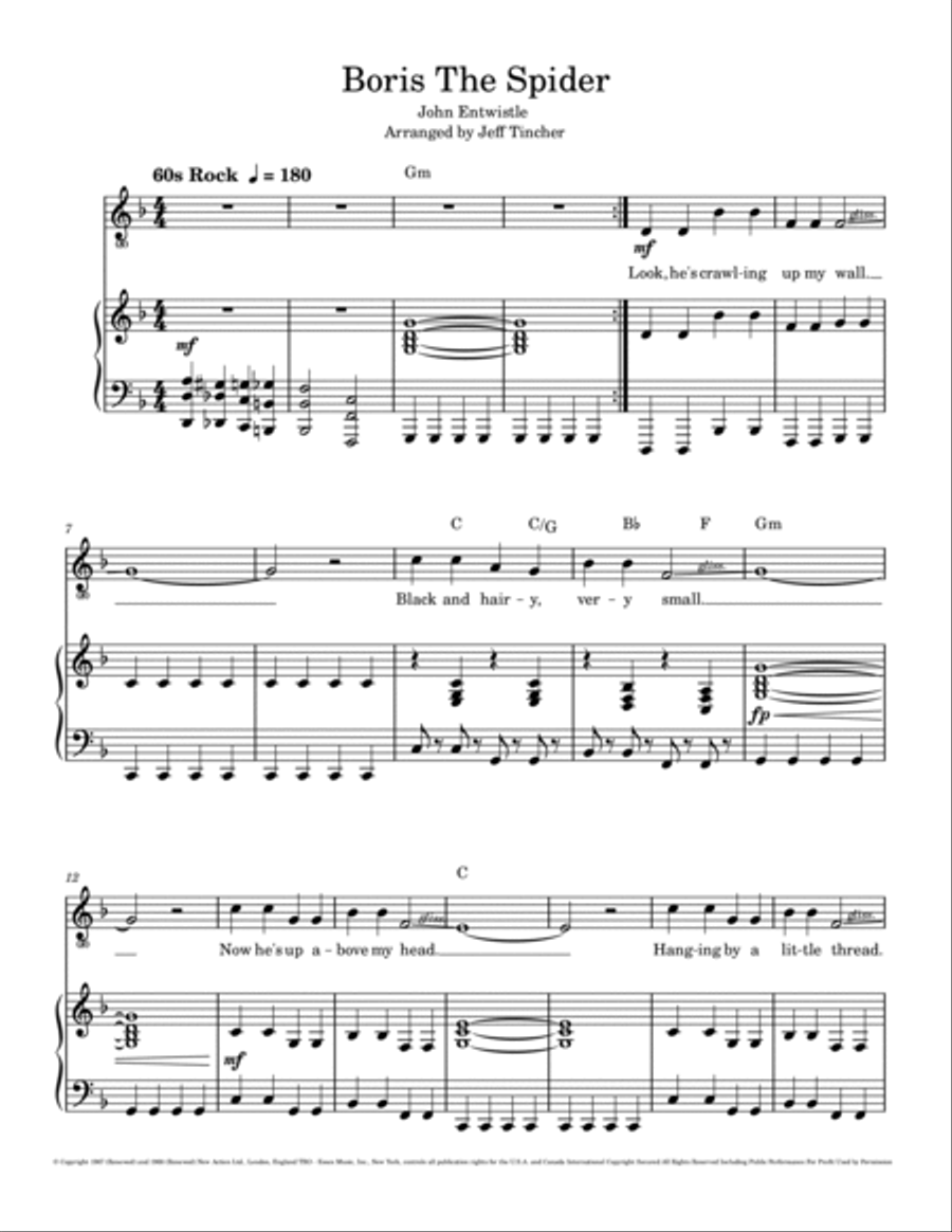 Boris The Spider Piano, Vocal, Guitar scores gallery preview page 2