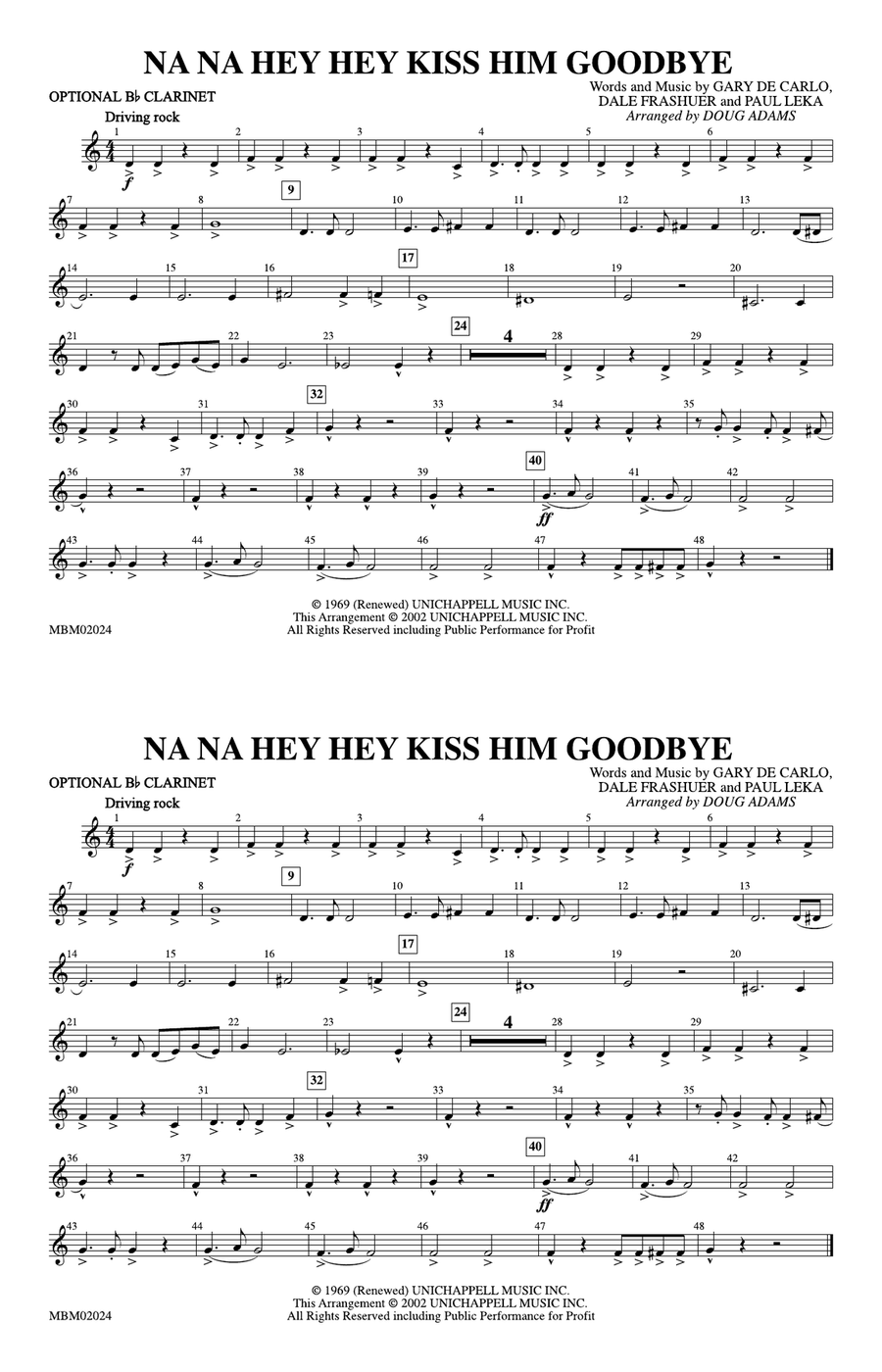 Na Na Hey Hey Kiss Him Goodbye: Optional Bb Clarinet