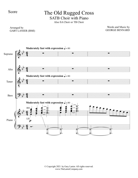 The Old Rugged Cross (SATB, SA and TB Choir with Piano) image number null