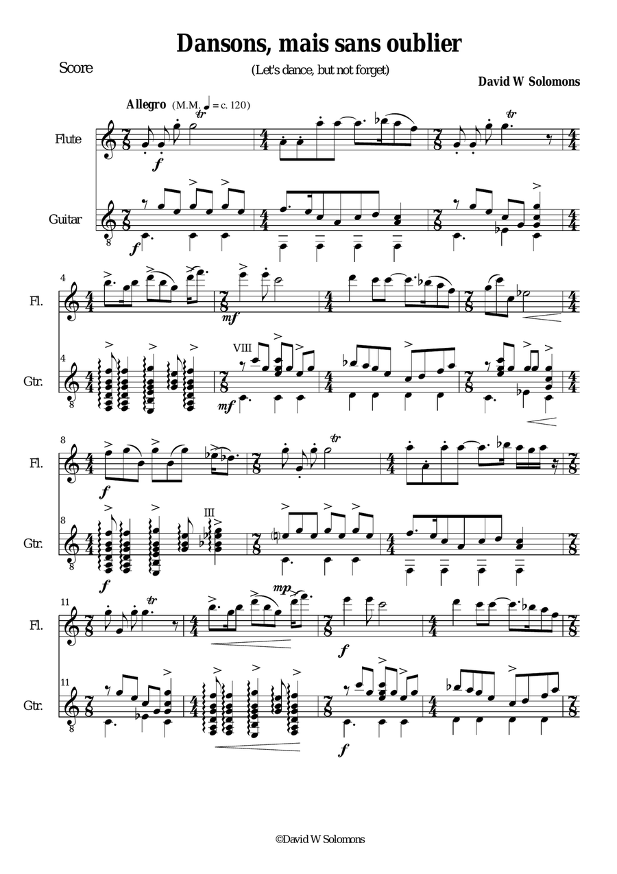 Haitian lullaby (Final movement Dodo Titite - Dansons sans oublier) - flute and guitar Flute scores gallery preview page 1
