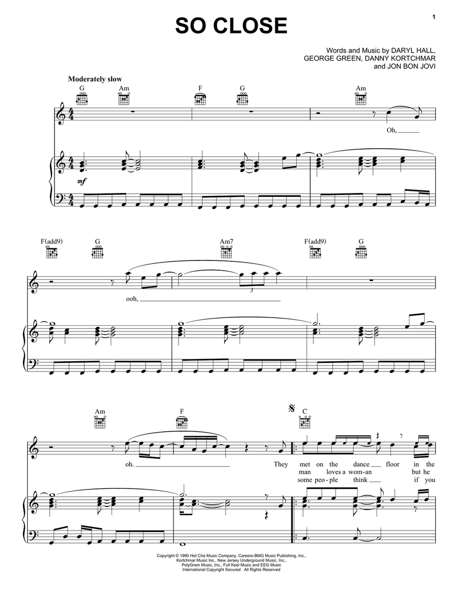 So Close Piano, Vocal, Guitar scores gallery preview page 1