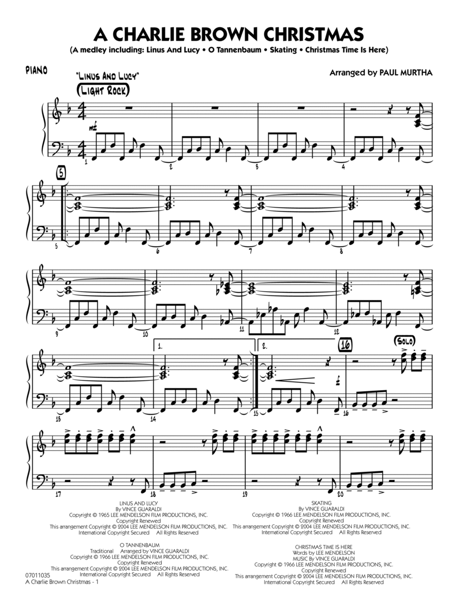 A Charlie Brown Christmas (arr. Paul Murtha) - Piano Jazz Ensemble scores gallery preview page 1