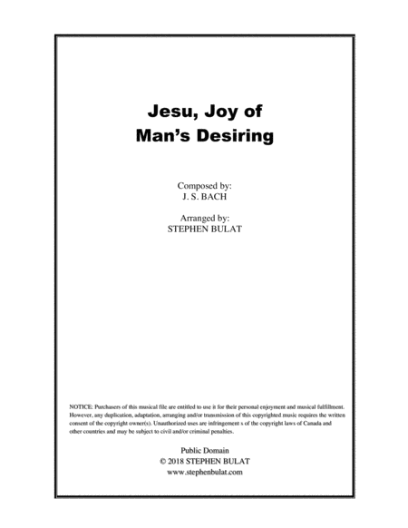 Jesu, Joy of Man's Desiring (Bach) - Lead sheet (key of A)