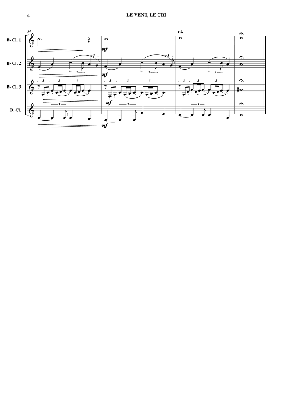 Le Vent, Le Cri Clarinet Quartet scores gallery preview page 5