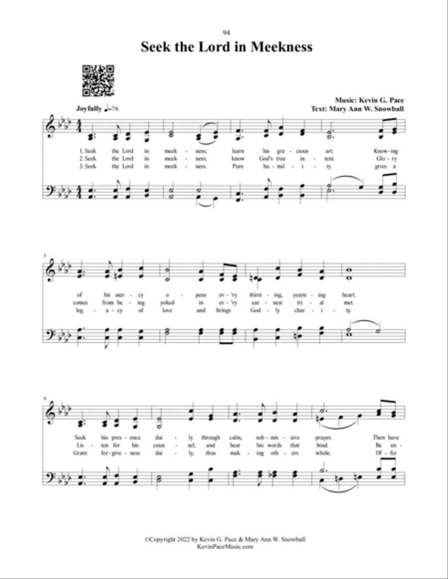 Seek the Lord in Meekness, a sacred hymn 4-Part scores gallery preview page 2