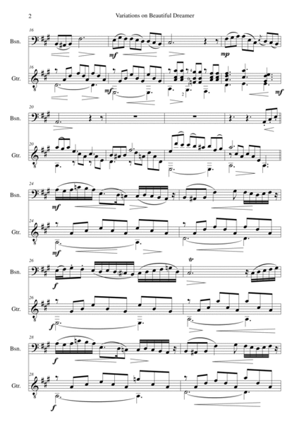 Variations on Beautiful Dreamer for bassoon and guitar image number null