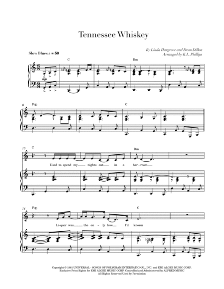 Tennessee Whiskey Piano, Vocal, Guitar scores gallery preview page 2