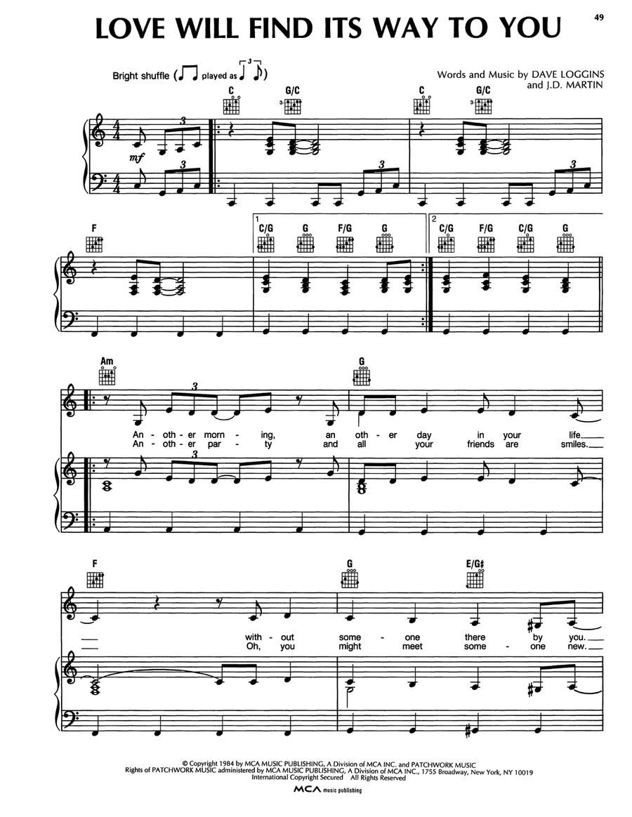 Love Will Find Its Way To You Piano, Vocal, Guitar scores gallery preview page 1
