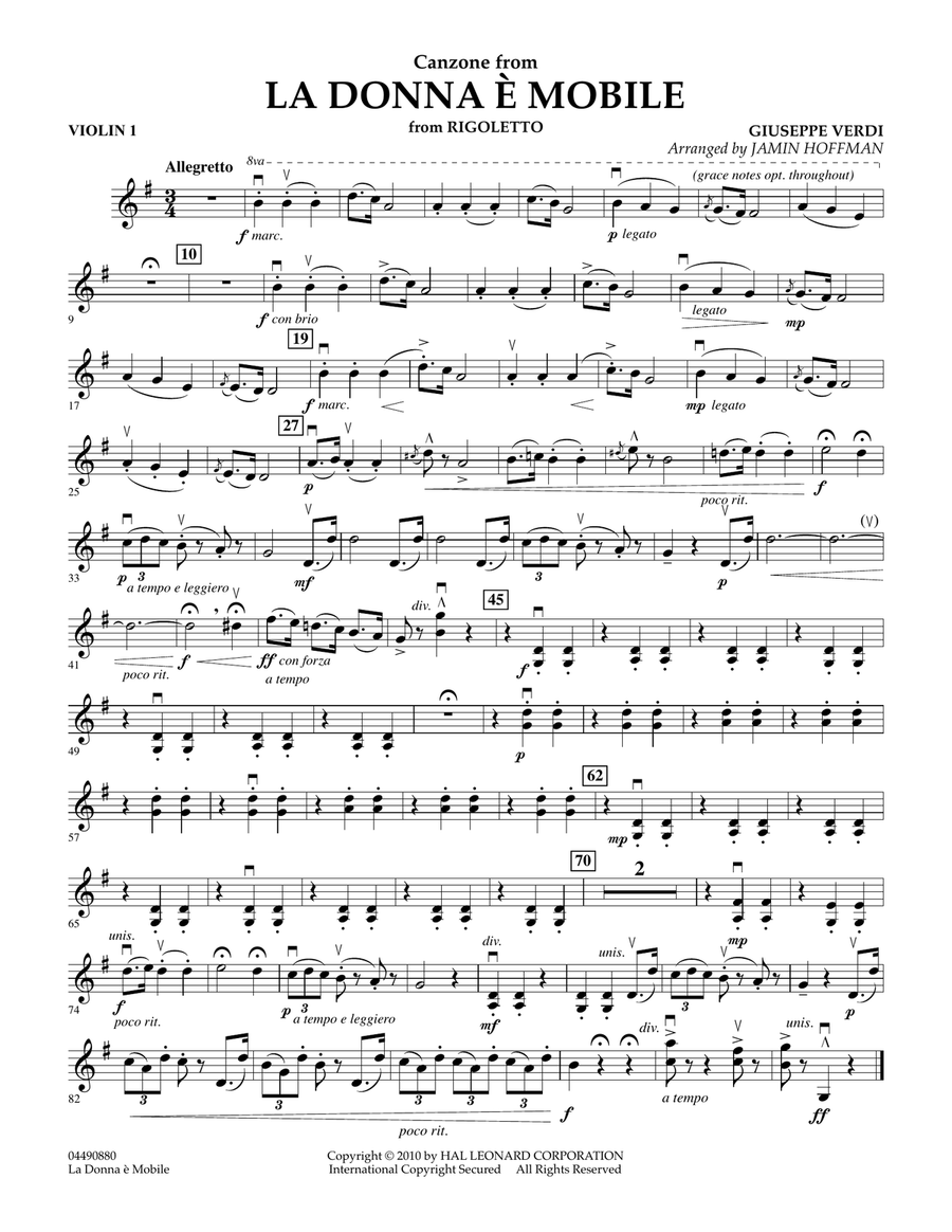 La Donna e Mobile (from Rigoletto) - Violin 1 Orchestra scores gallery preview page 1