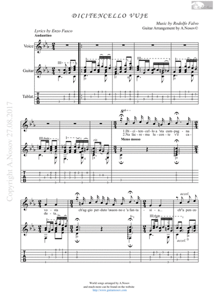 Dicitencello vuje (Sheet music for vocals and guitar) image number null