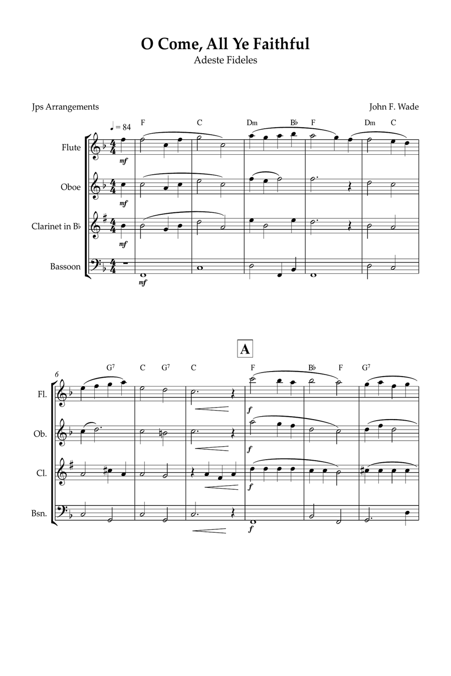 O Come, All Ye Faithful for Woodwind quartet Woodwind Quartet scores gallery preview page 1
