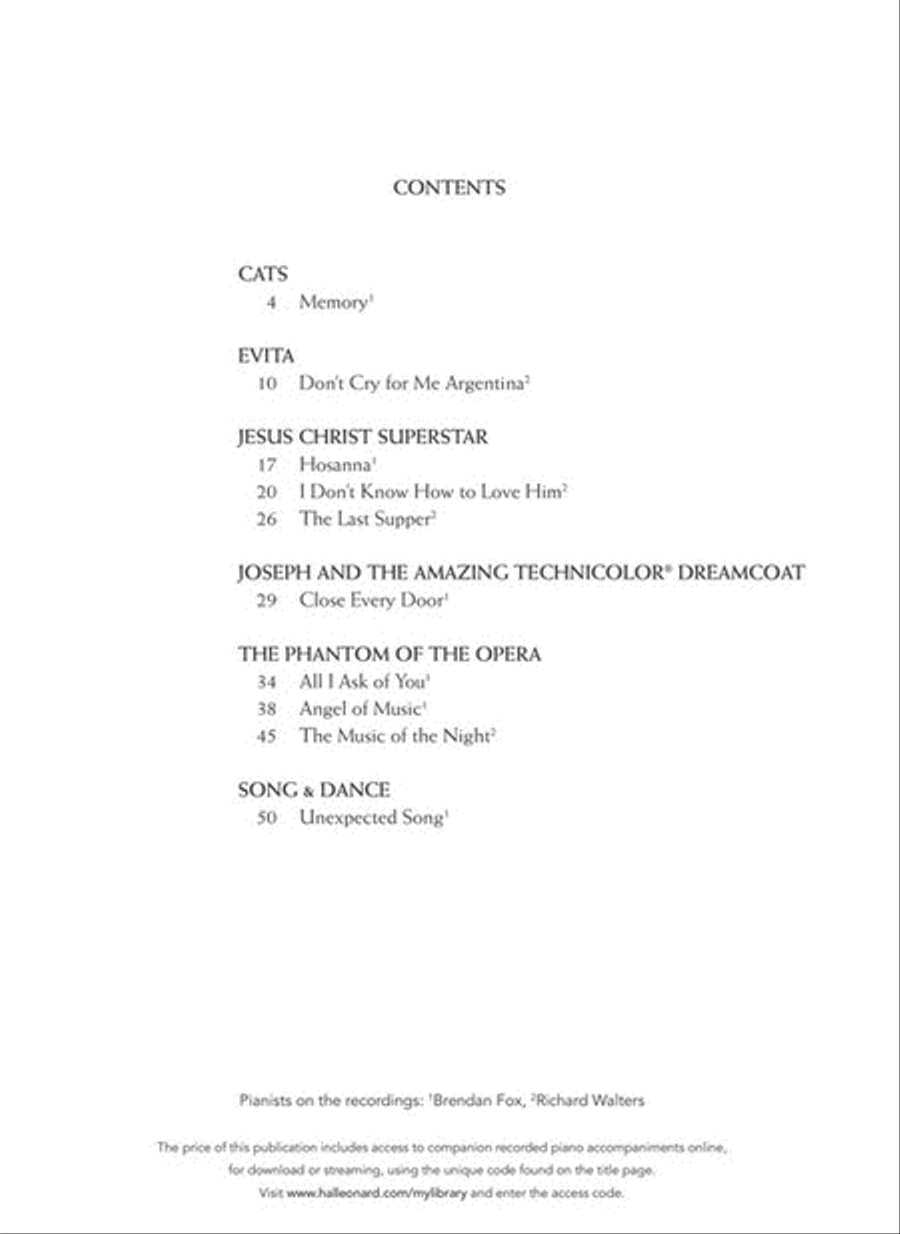 Andrew Lloyd Webber for Classical Players – Cello and Piano Piano Accompaniment scores gallery preview page 2