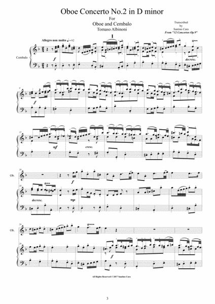 Albinoni - Four Concertos Op.9 for Oboe and Cembalo (or Piano) - Scores and Part