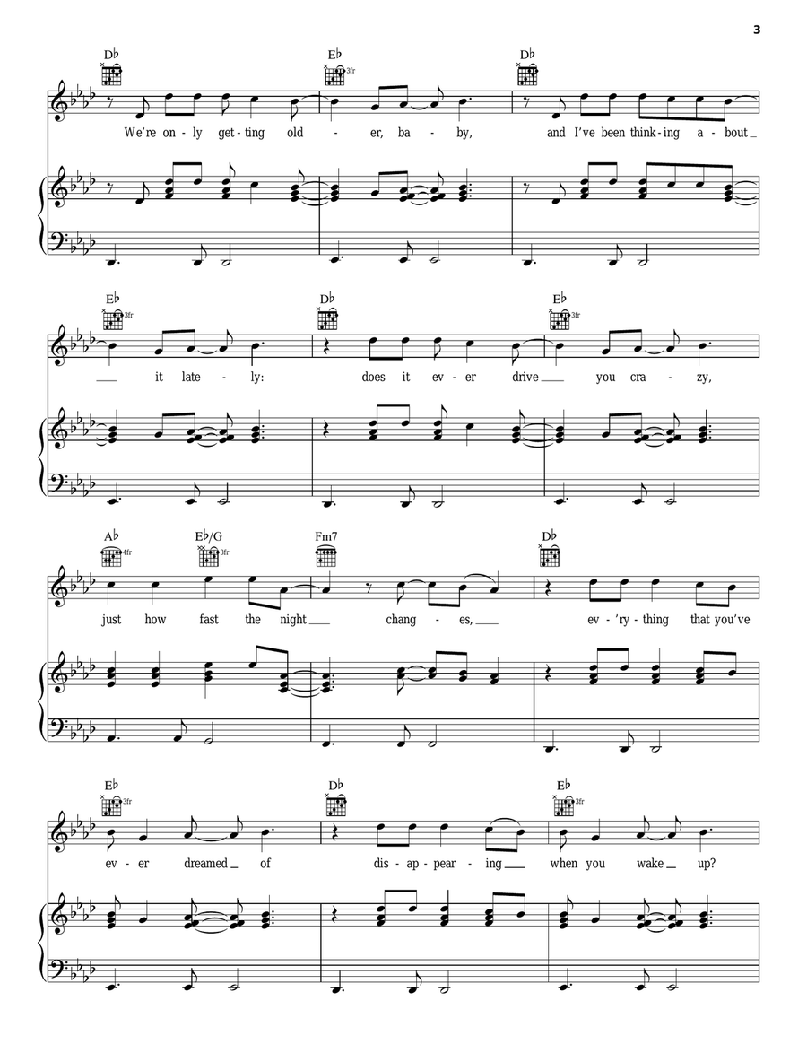 Night Changes Piano, Vocal, Guitar scores gallery preview page 3