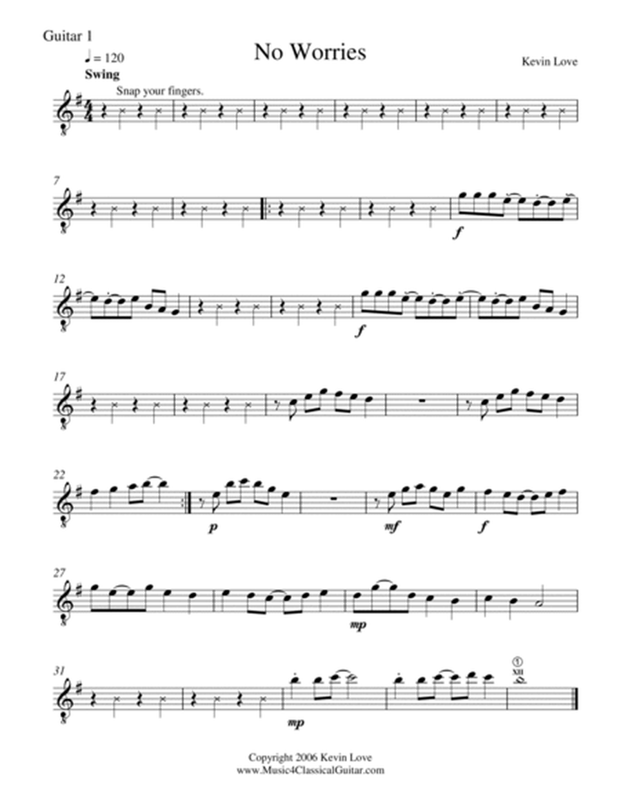 No Worries (Guitar Quartet) - Score and Parts image number null