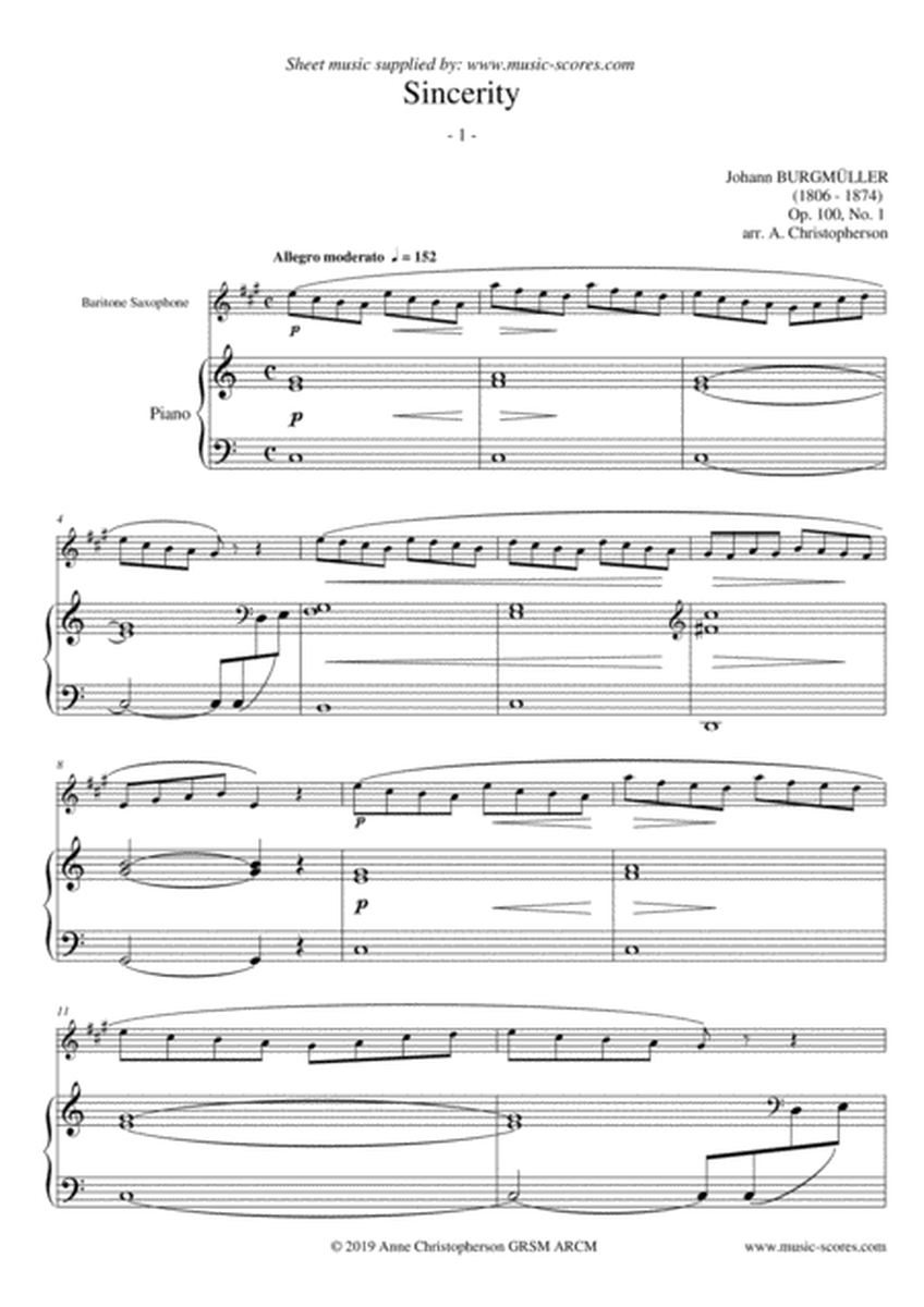 Sincerity - Burgmuller Op.100, No.1 - Baritone Sax & Piano image number null