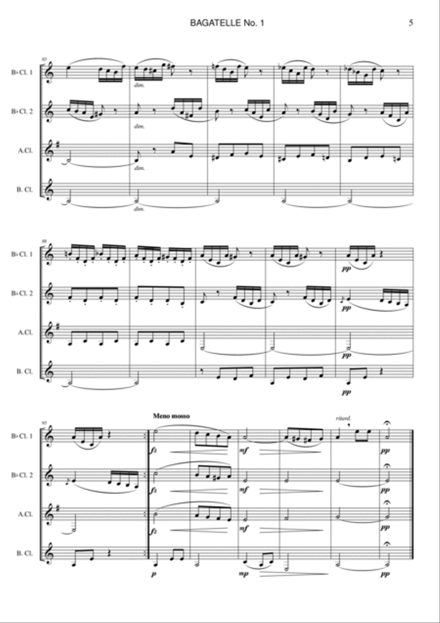 Bagatelle from 5 Bagatelles for Harmonium and Sting Trio, Op. 47 Clarinet Quartet scores gallery preview page 5