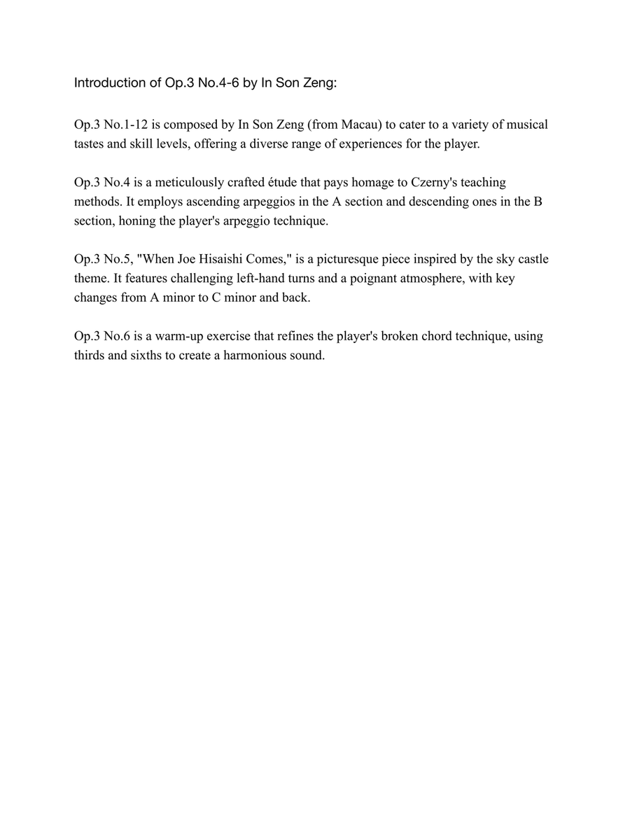 Op.3 No.4-6 by In Son Zeng Piano Method scores gallery preview page 1