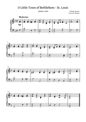 O Little Town of Bethlehem (St. Louis) for piano solo - Intermediate version