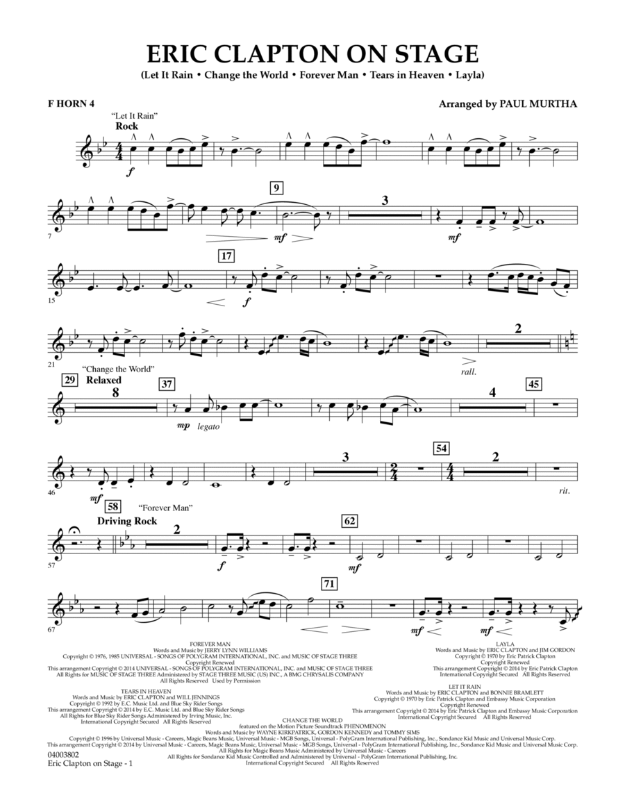 Eric Clapton on Stage - F Horn 4 Concert Band scores gallery preview page 1