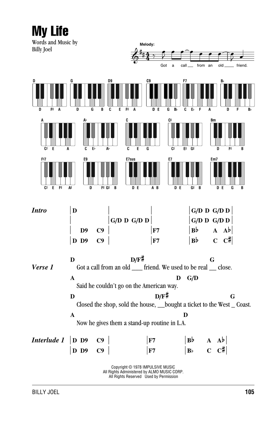 My Life Piano scores gallery preview page 1