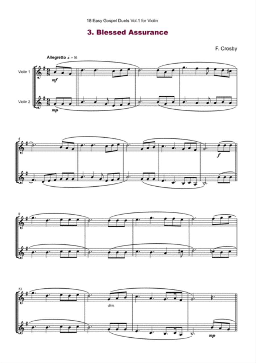 18 Easy Gospel Duets Vol.1 for Violin String Duet scores gallery preview page 5