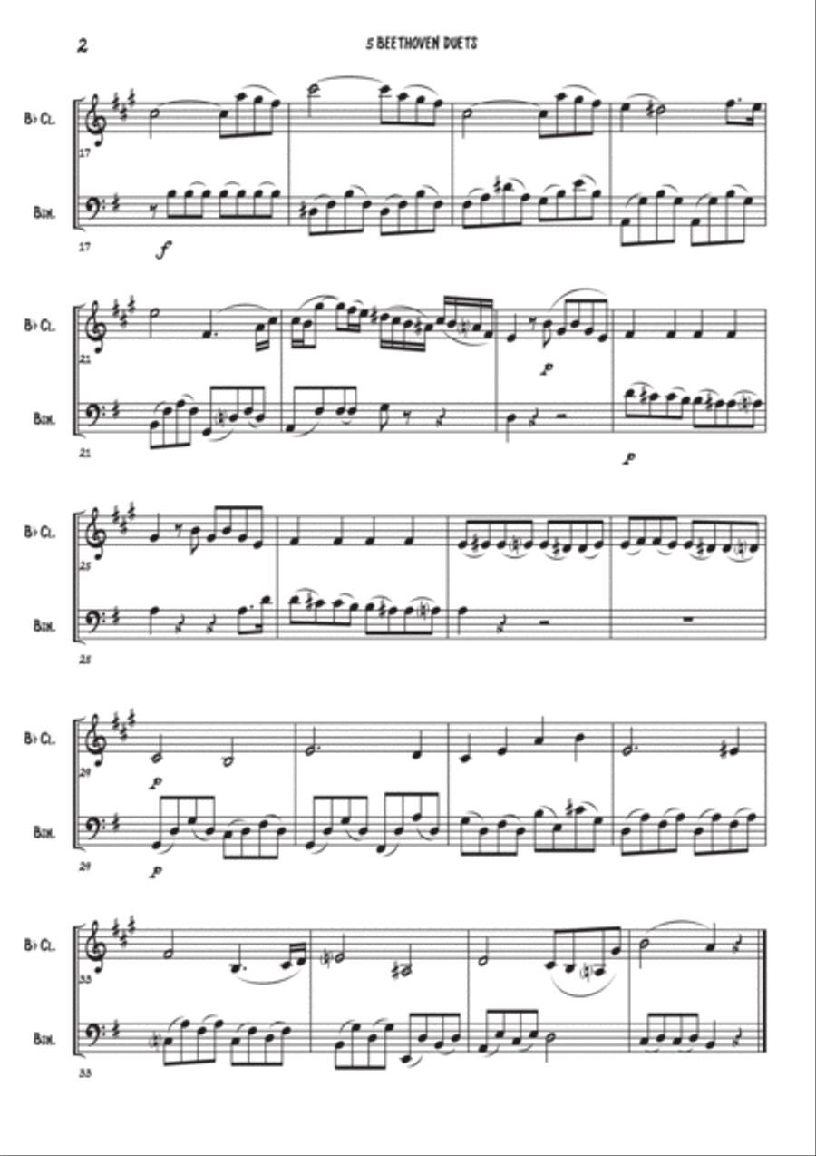 5 Beethoven duets - Bb Clarinet & Bassoon Woodwind Duet scores gallery preview page 3