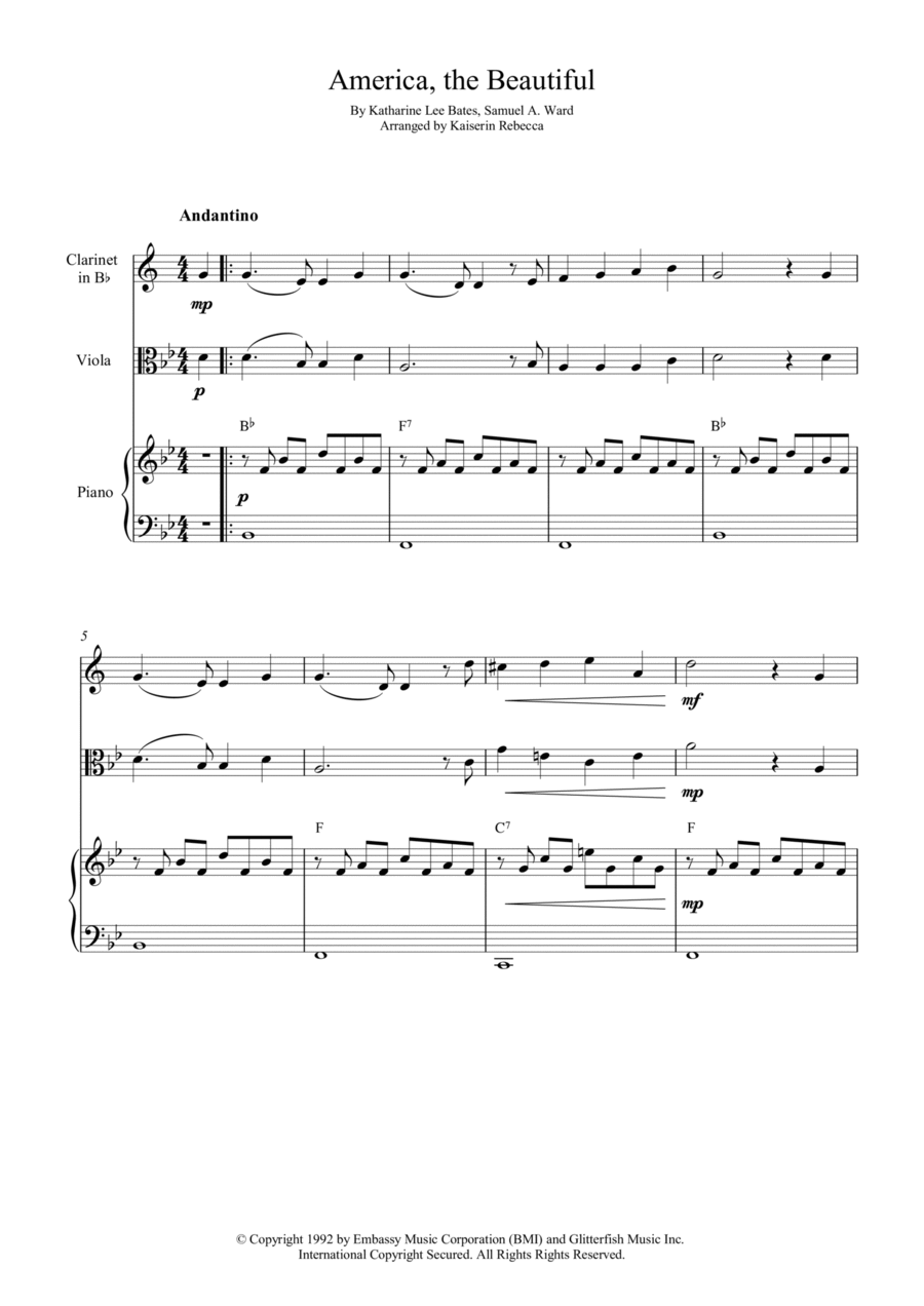 America The Beautiful B-Flat Clarinet scores gallery preview page 1