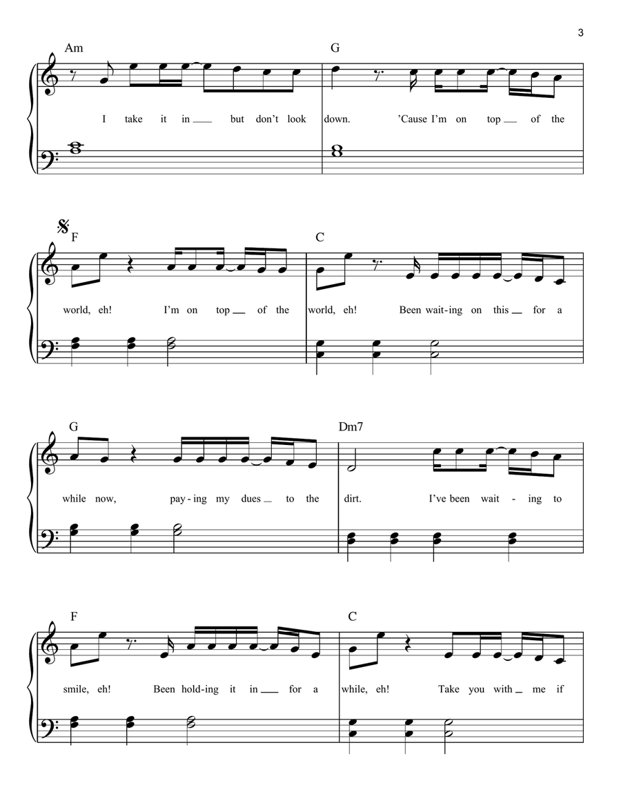 On Top Of The World On Top Of The World Easy Piano scores gallery preview page 3