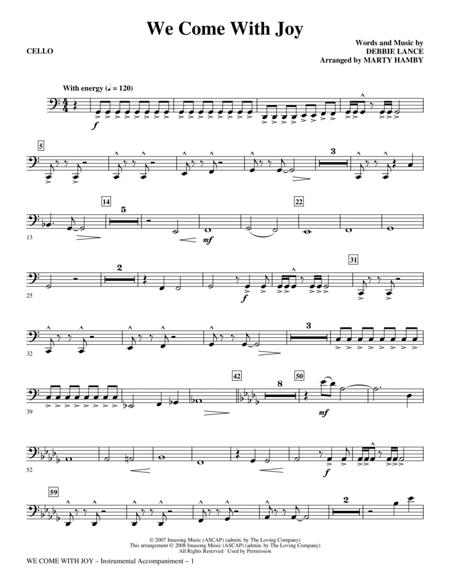 We Come with Joy (arr. Marty Hamby) - Cello/Bassoon