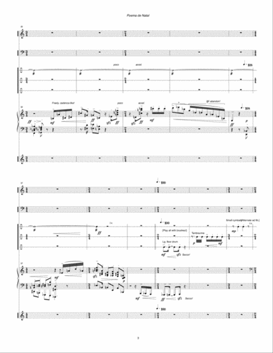Poema de Natal (1996) for mezzo-soprano, clarinet, trombone, piano and percussion Small Ensemble scores gallery preview page 5