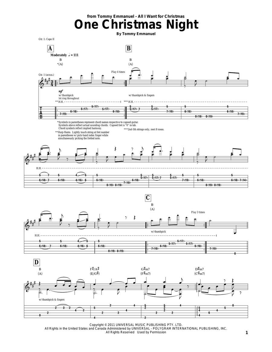 One Christmas Night Guitar Tablature scores gallery preview page 1
