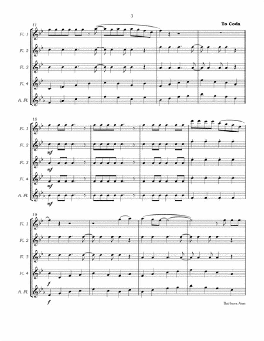Barbara Ann Barbara Ann Flute Quartet scores gallery preview page 6