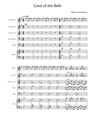 Carol of the Bells - Brass Quintet w/ Piano