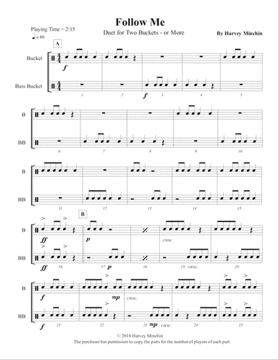 Follow Me, Duet for Two Buckets - or More Percussion Ensemble scores gallery preview page 2