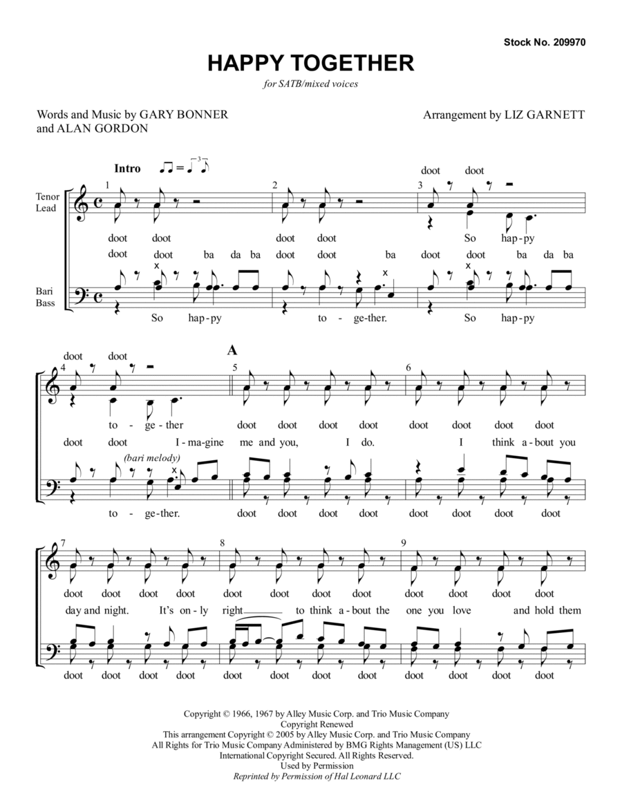 Happy Together (arr. Liz Garnett) 4-Part scores gallery preview page 1