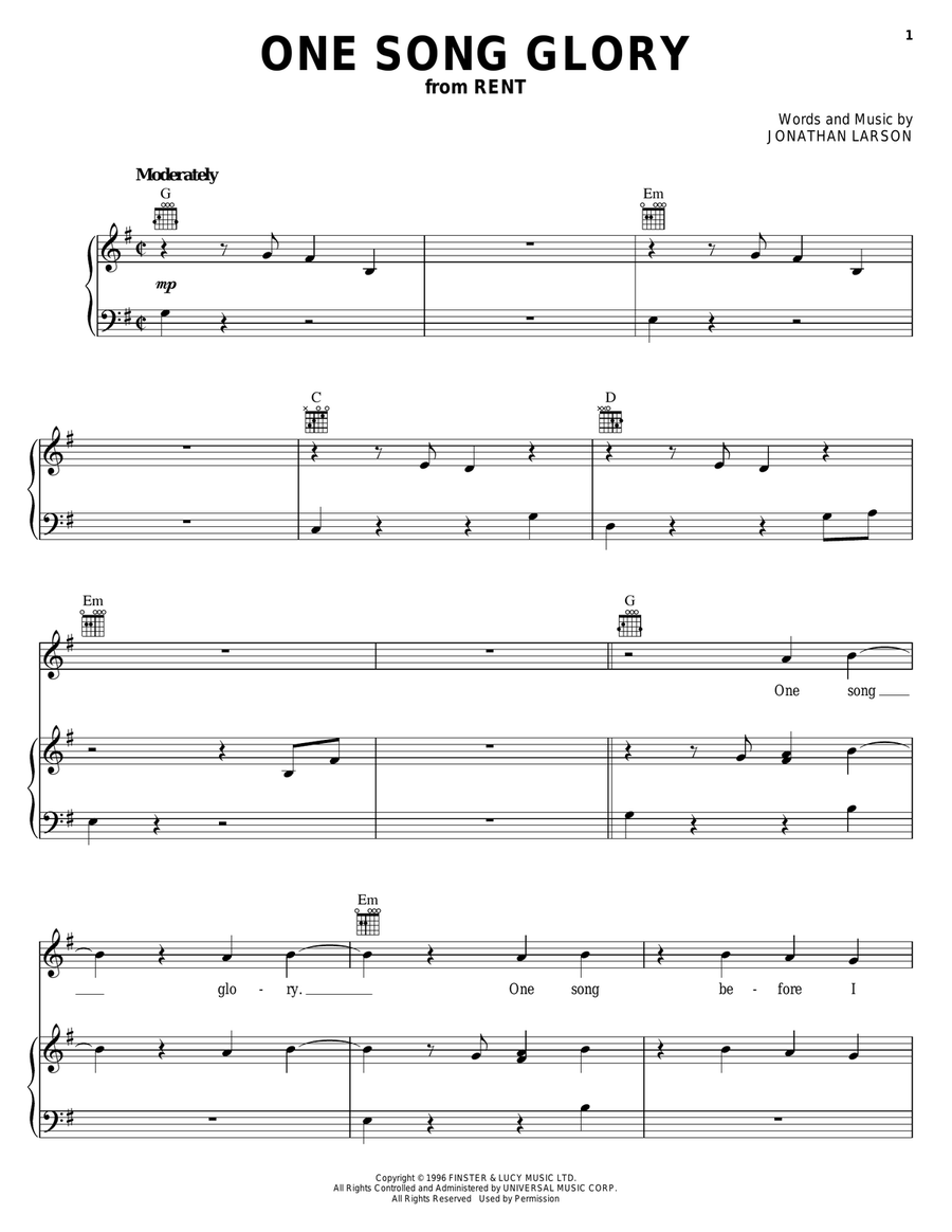 One Song Glory Acoustic Guitar scores gallery preview page 1