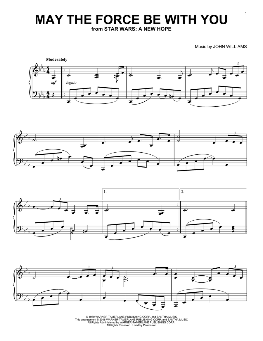 May The Force Be With You (from Star Wars: A New Hope) Piano Solo scores gallery preview page 1