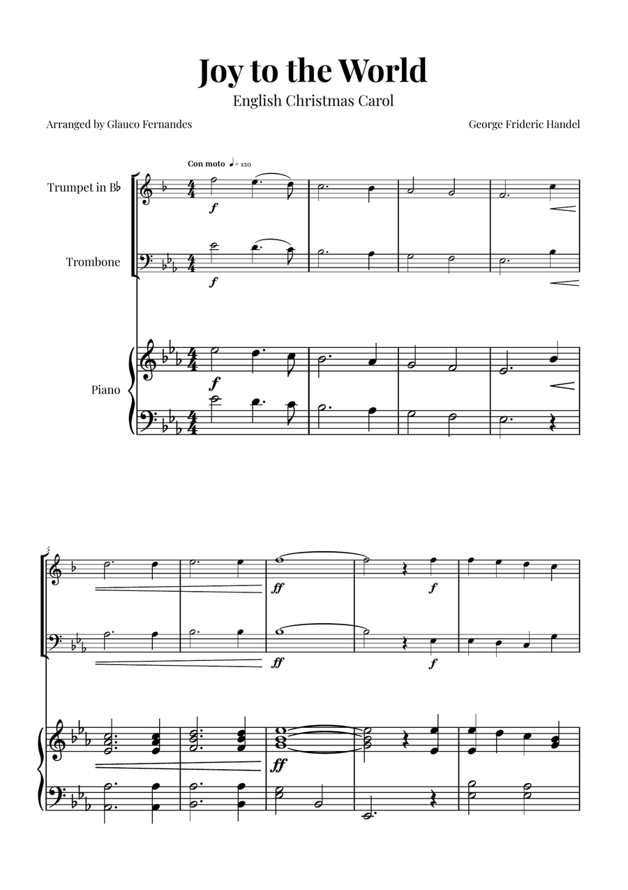 Joy to the World | BEAUTIFUL Duet Brass Duet scores gallery preview page 1