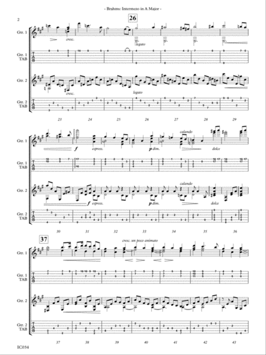 Intermezzo in A Major - Op. 118, No. 2 - for Two Guitars Classical Guitar scores gallery preview page 6